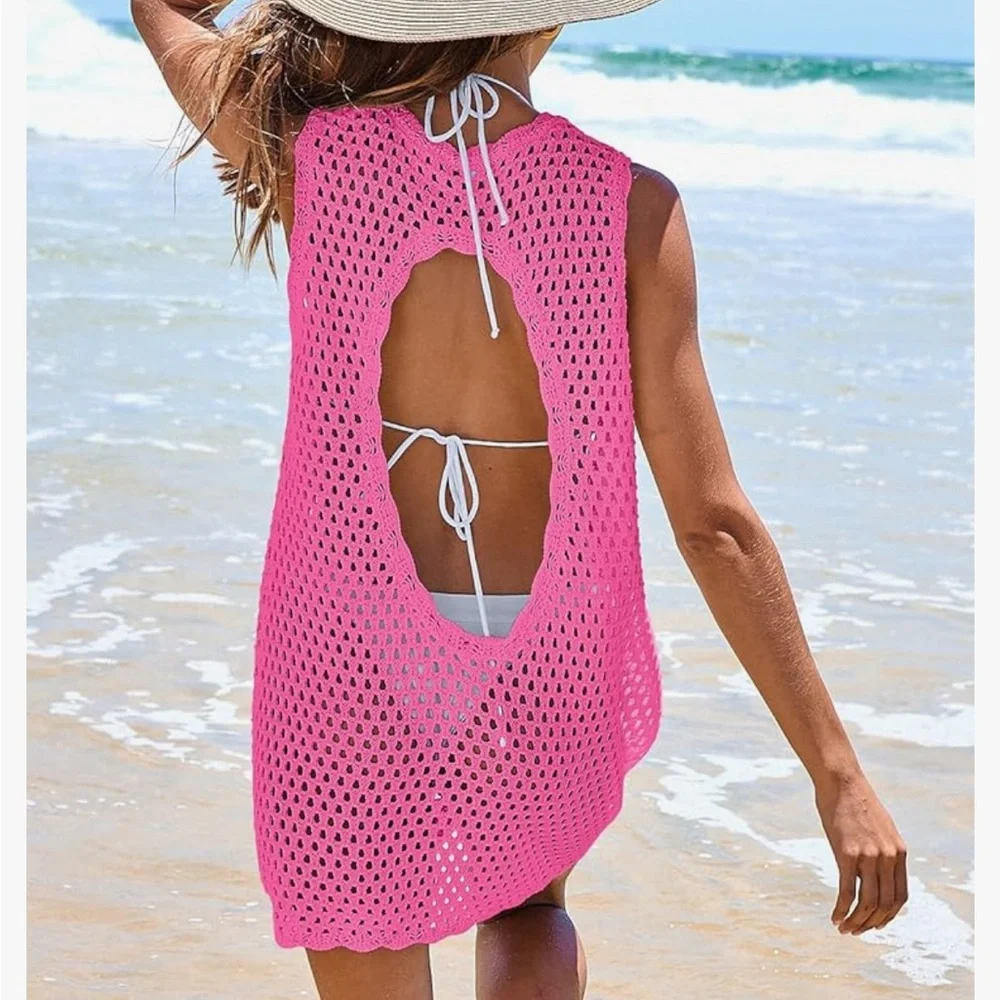 NEW ANRABESS Sleeveless Crochet Coverup, Size L - Picture 4 of 9